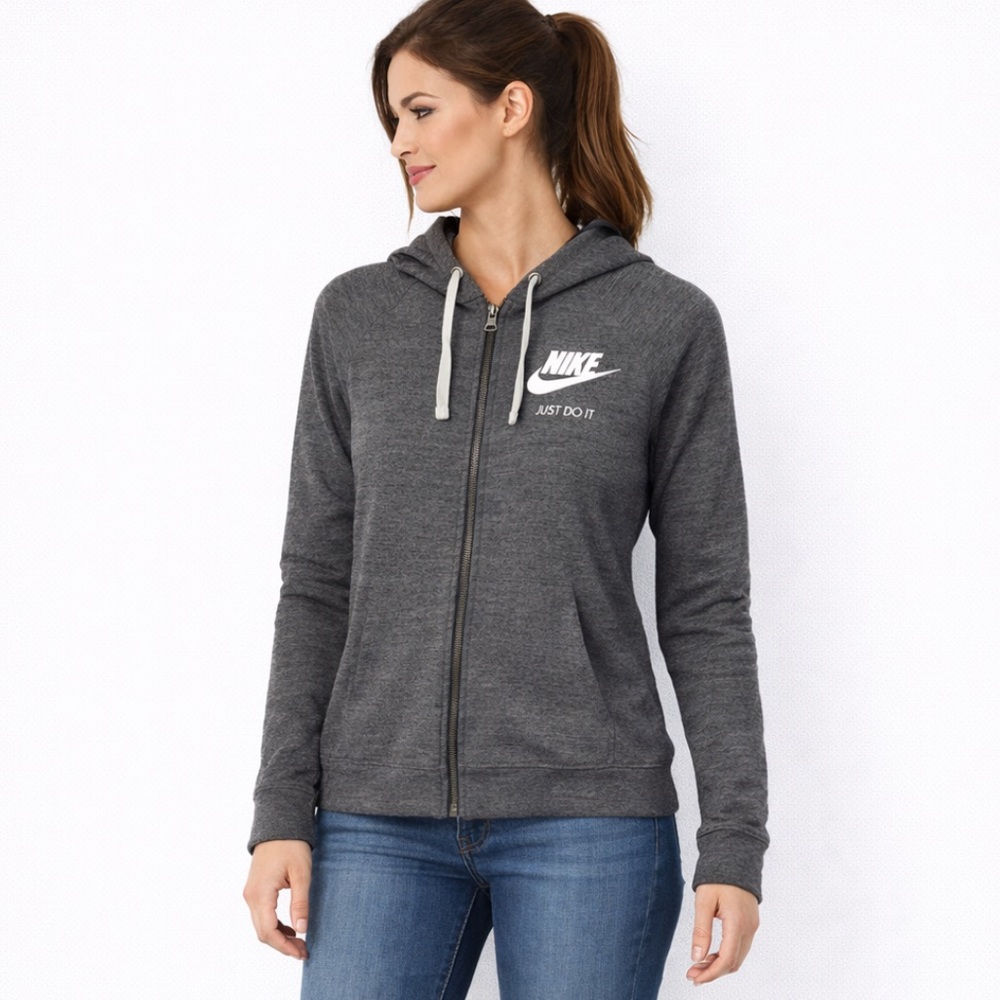 Nike Charcoal Gray Full Zip Up Hoodie with Logo Womens Size Medium